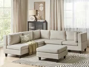 Modular Corner Sofa 5 Seater UNSTAD with Ottoman Fabric Light Beige Left Hand_925407