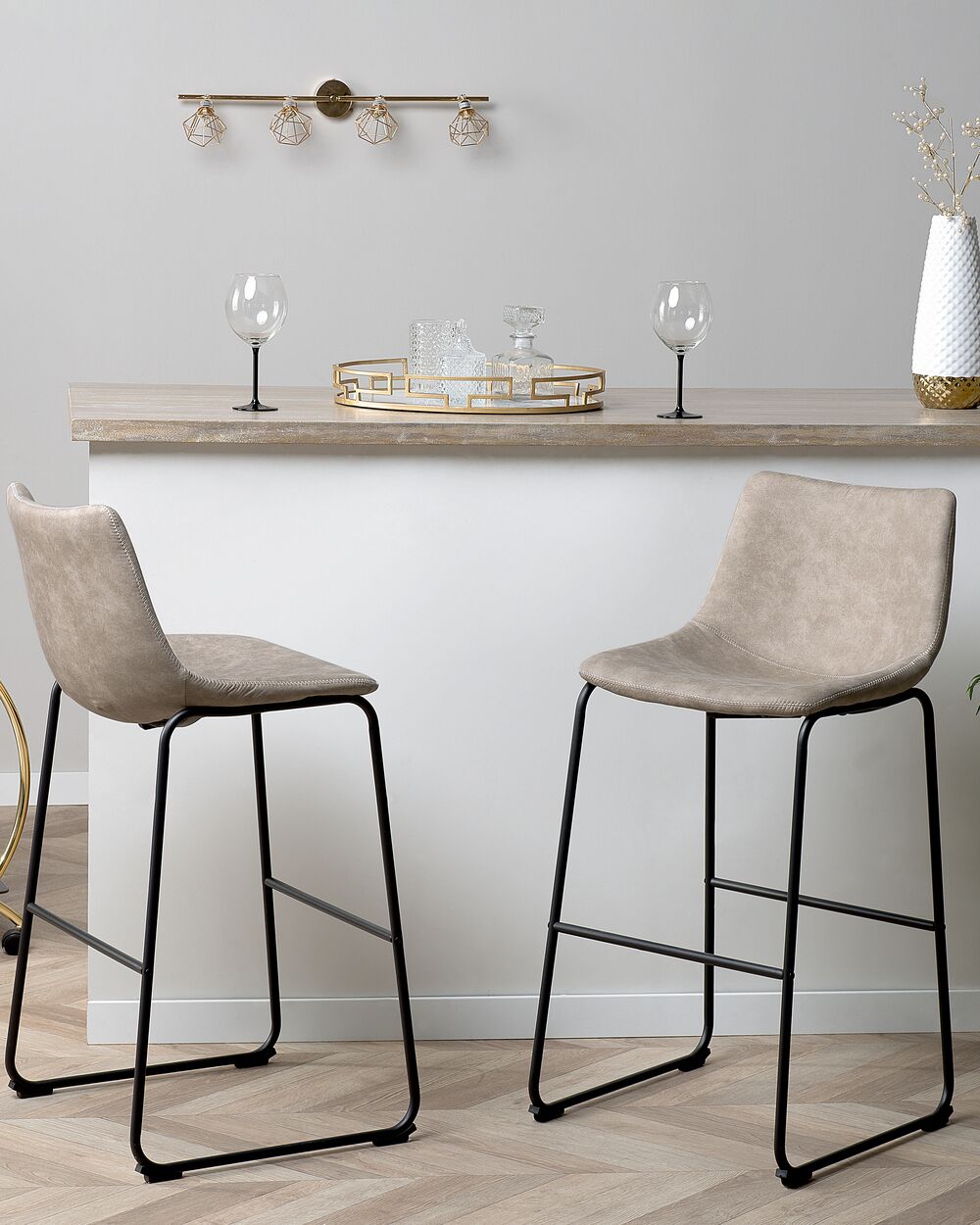 Bar Chair Set of 2 Fabric Beige FRANKS Beliani