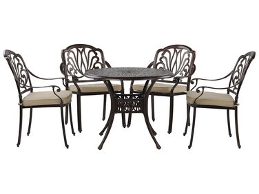Trädgårdsmöbelset av bord och 4 stolar aluminium brun ANCONA