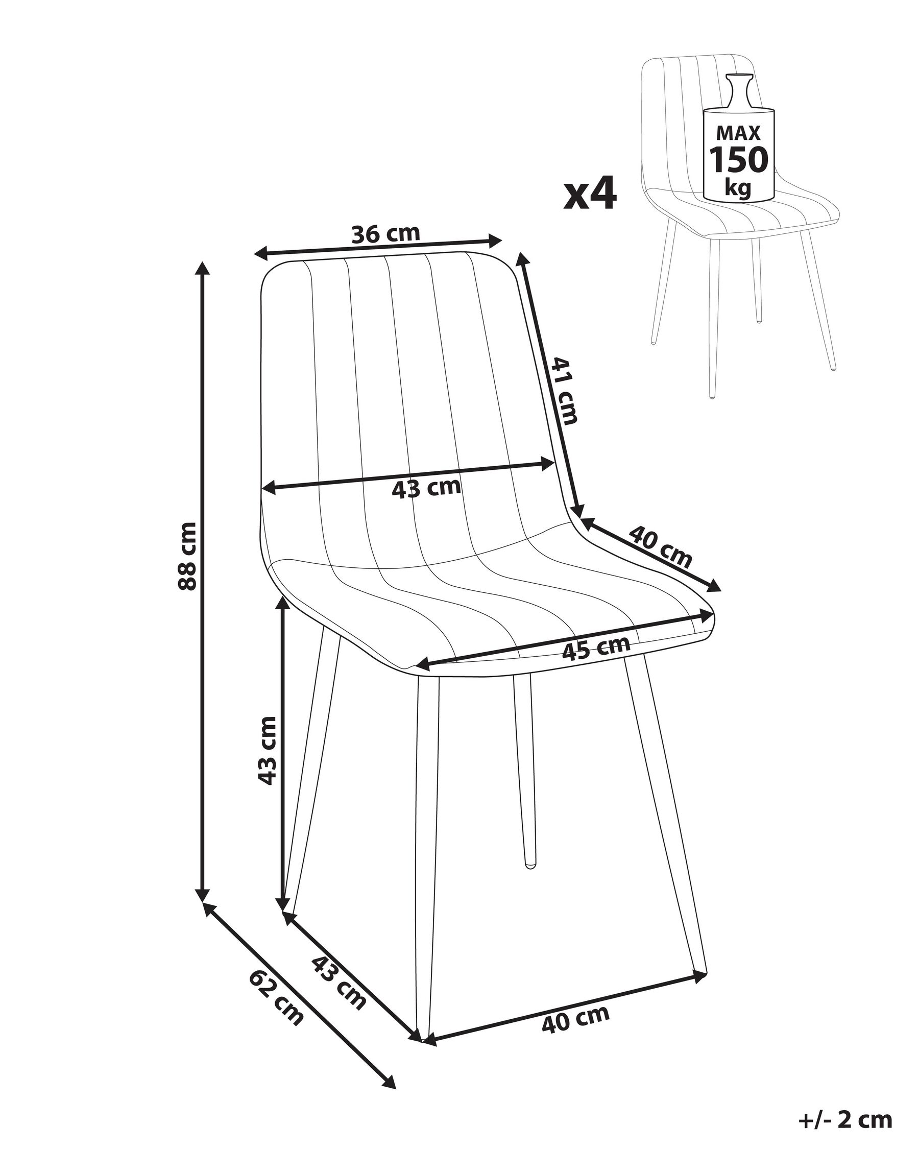 Set of 4 Dining Chairs KALISPELL Velvet Off-White_929034