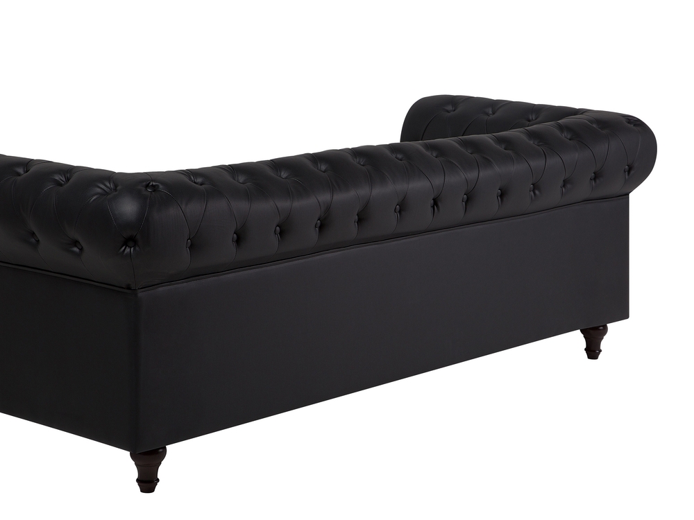 3 Seater Faux Leather Sofa Black CHESTERFIELD Big Beliani