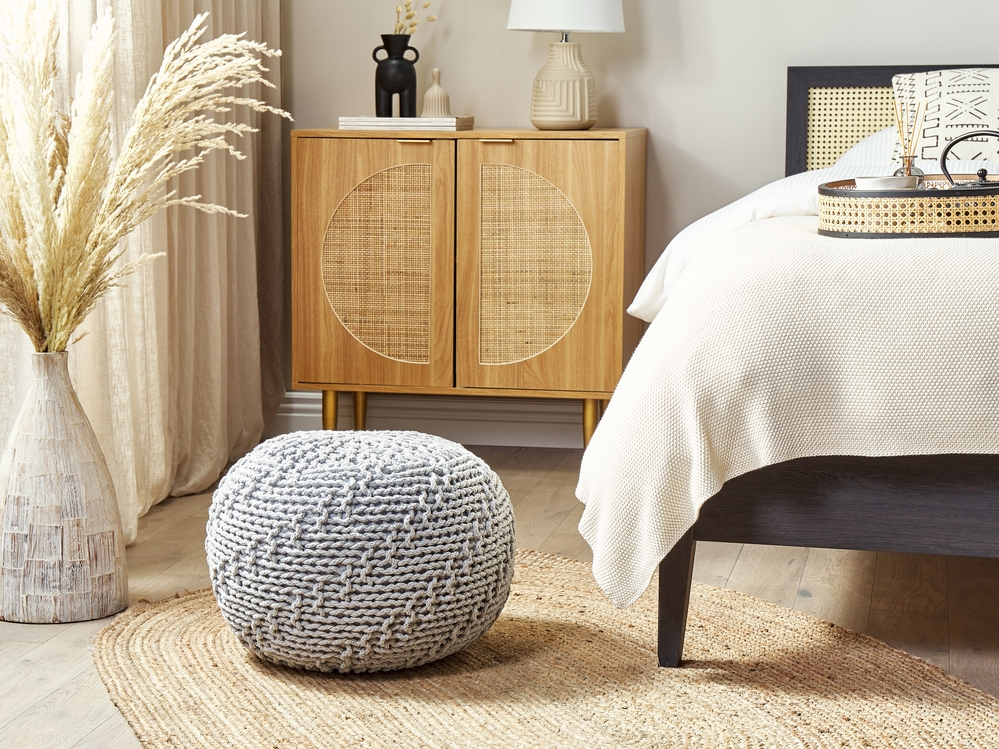 Cotton Knitted Pouffe 50 x 35 cm Grey PRIENE Beliani.cz
