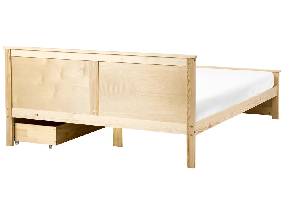 Bed with 2 Drawers DAUPHIN Pine Wood Light Brown 160 x 200 cm (EU King Size)_1059872