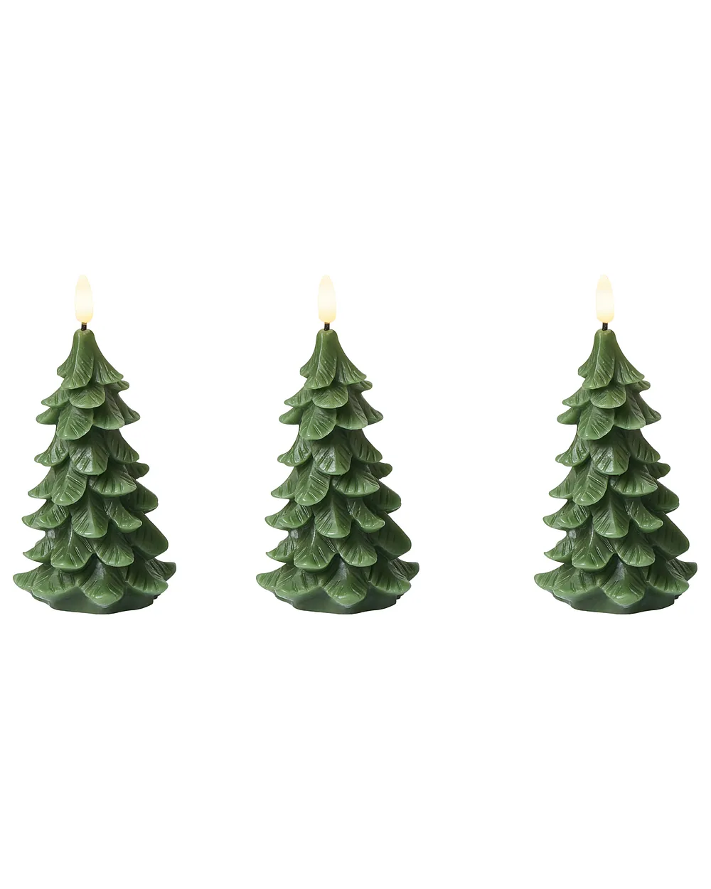 Conjunto de 3 velas LED VELOURA 16 cm Árbol de Navidad Verde