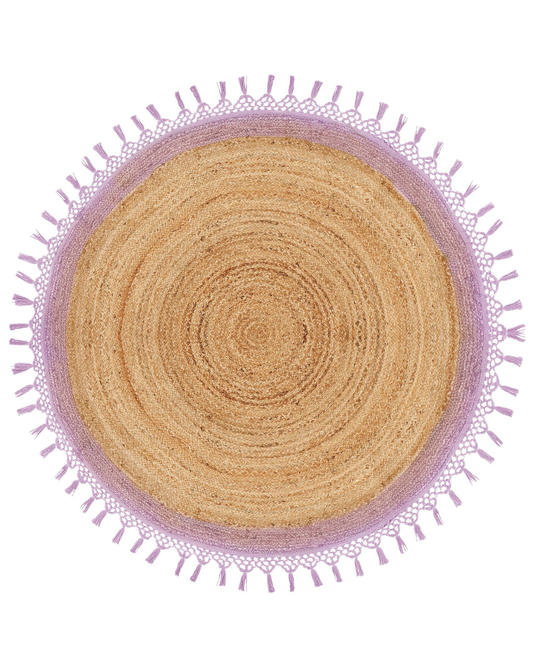 Dywan okrągły z juty ⌀ 140 cm beżowy z purpurowym MARTS_869915