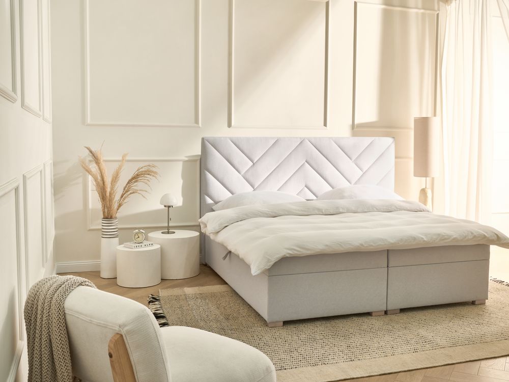 Divan Bed with Storage ESQUIRE Fabric Off-White 180 x 200 cm (EU Super King)