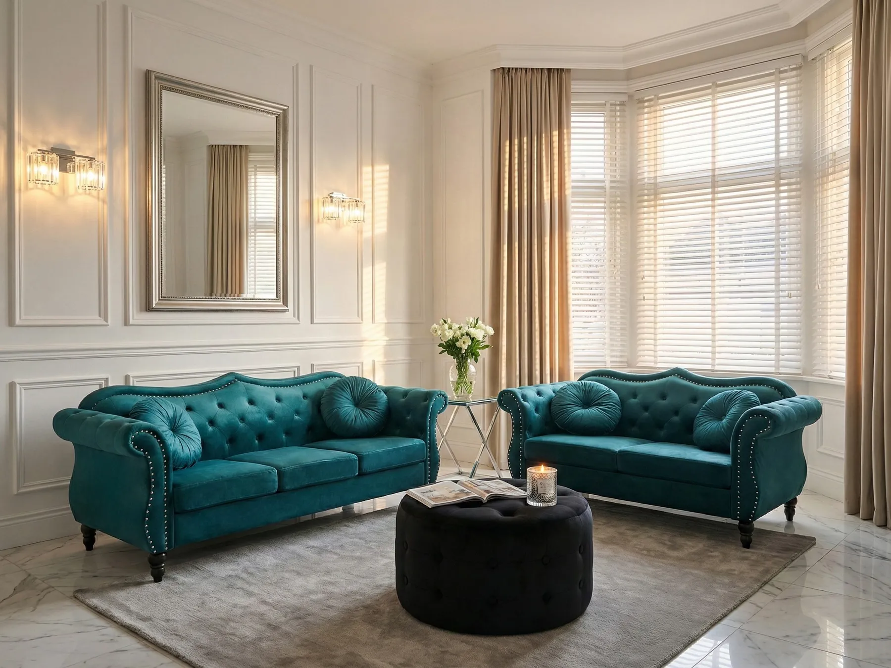 Living Room Set 5 Seater SKIEN Velvet Teal_1050525