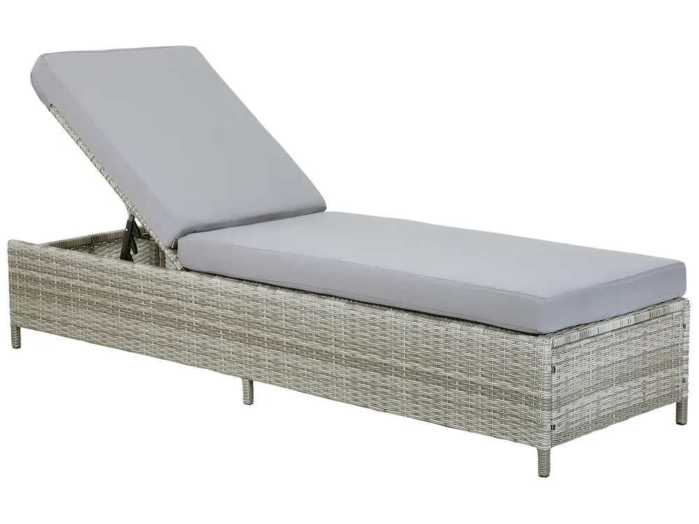 Sun Lounger with Cushion TURIN Reclining PE Rattan Grey