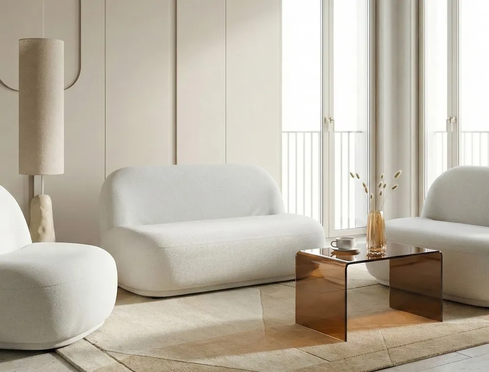 Living Room Set 4 Seater LOVBERG Fabric Off-White_1043348