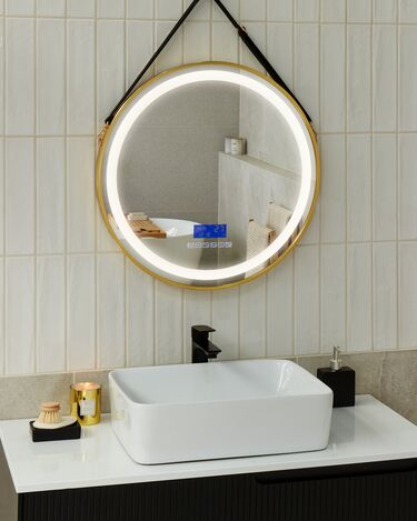 LED Wall Mirror with Bluetooth Speaker ⌀ 60 cm Gold DAROIS