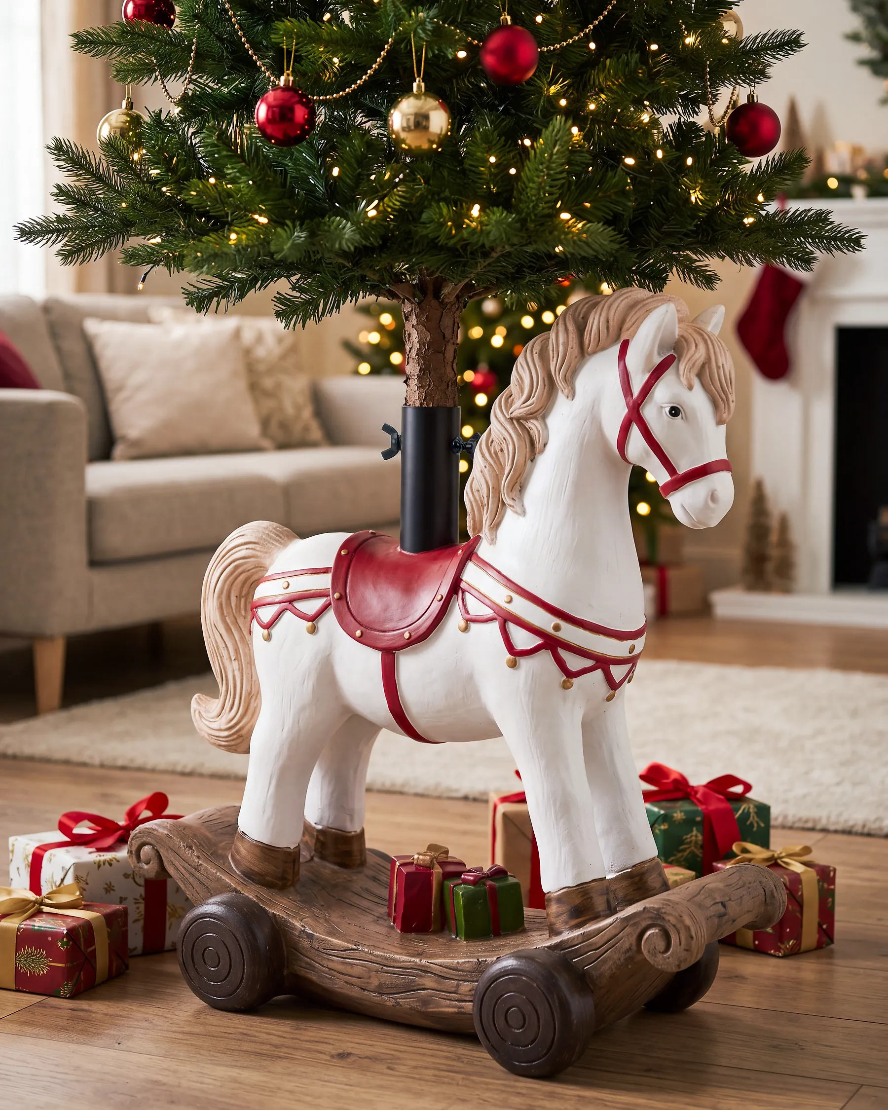 Christmas Tree Stand TEPASTO 48 cm Rocking Horse White_1185193