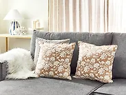 Set of 2 Decorative Cushions NOTELEA 45 x 45 cm Cotton Beige Floral Pattern_1187078