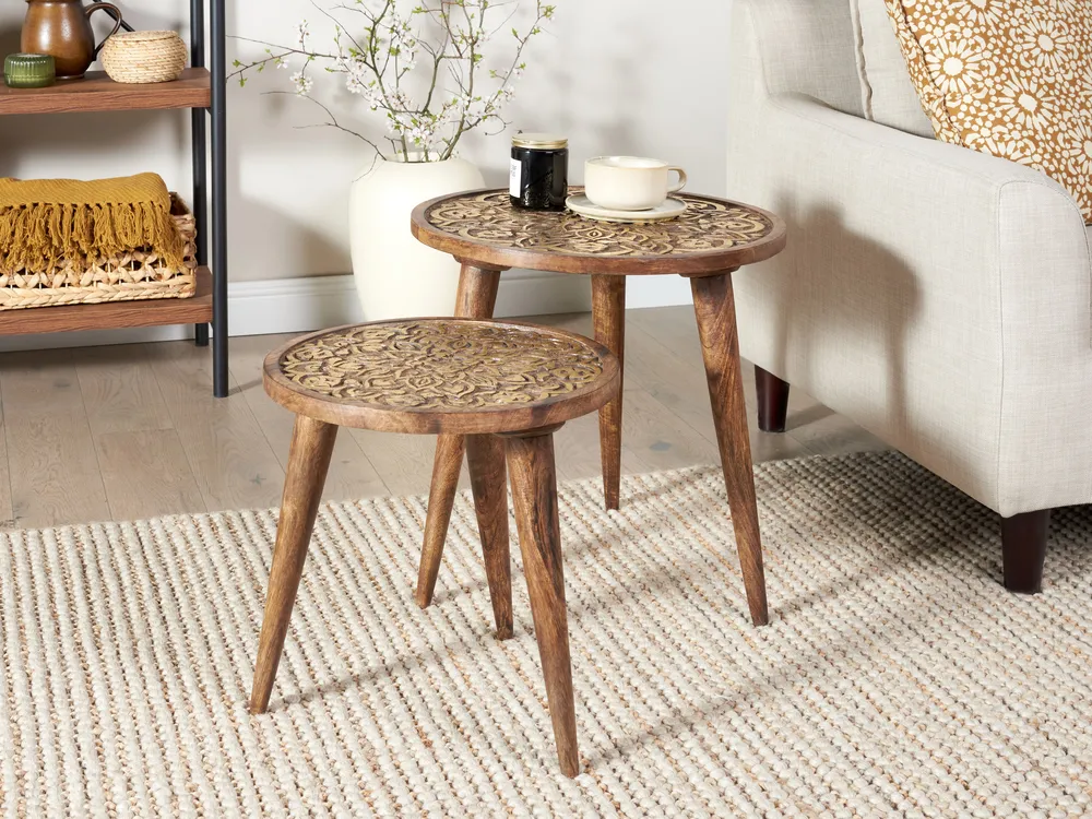 Kétdarabos kisasztal szett RANJA Mangófa Sötétbarna