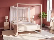 Four Poster Bed Metal LESTARDS 140 x 200 cm (EU Double) Light Beige_1165374