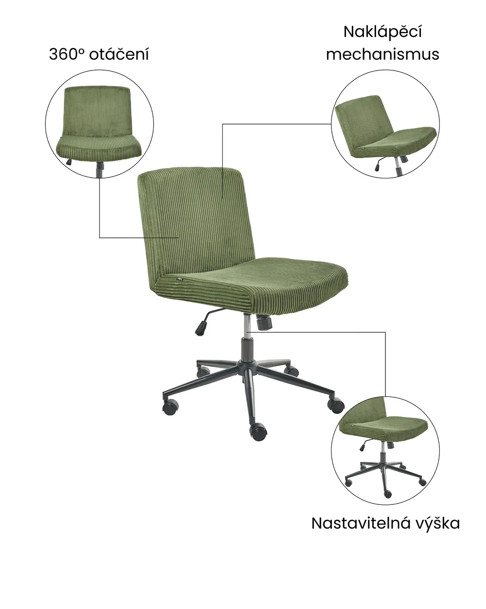 Židle k psacímu stolu GEDDES Manšestr Zelená_1074406
