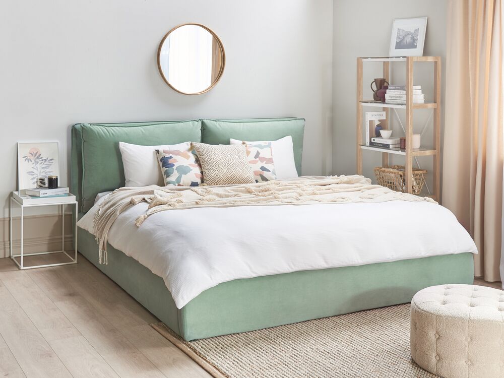 Ottoman Bed BAJONNA Velvet Mint Green 180 x 200 cm (EU Super King)
