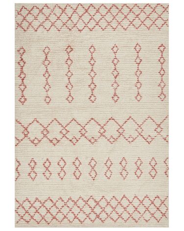 Teppich Baumwolle beige / rosa 160 x 230 cm geometrisches Muster Kurzflor BUXAR