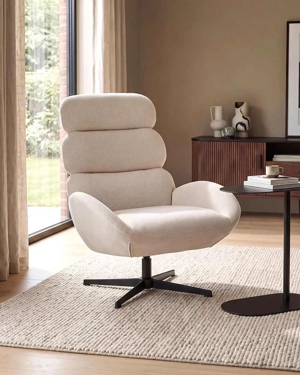 Swivel Armchair AALBORG Fabric Light Beige_1165123