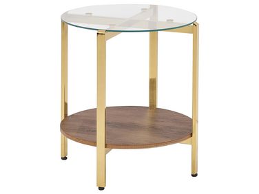 Glass Top Side Table Dark Wood with Gold LOVELL