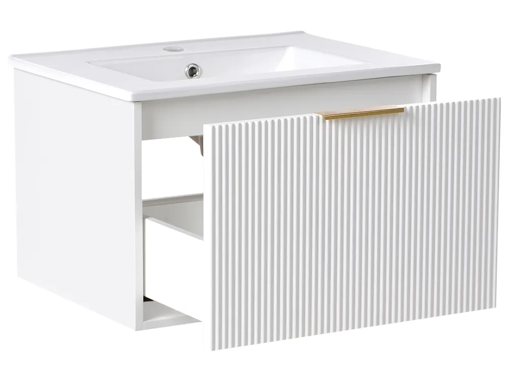 Wall Mounted Vanity Unit with Basin with Gold Handle TILCARA White_1005984