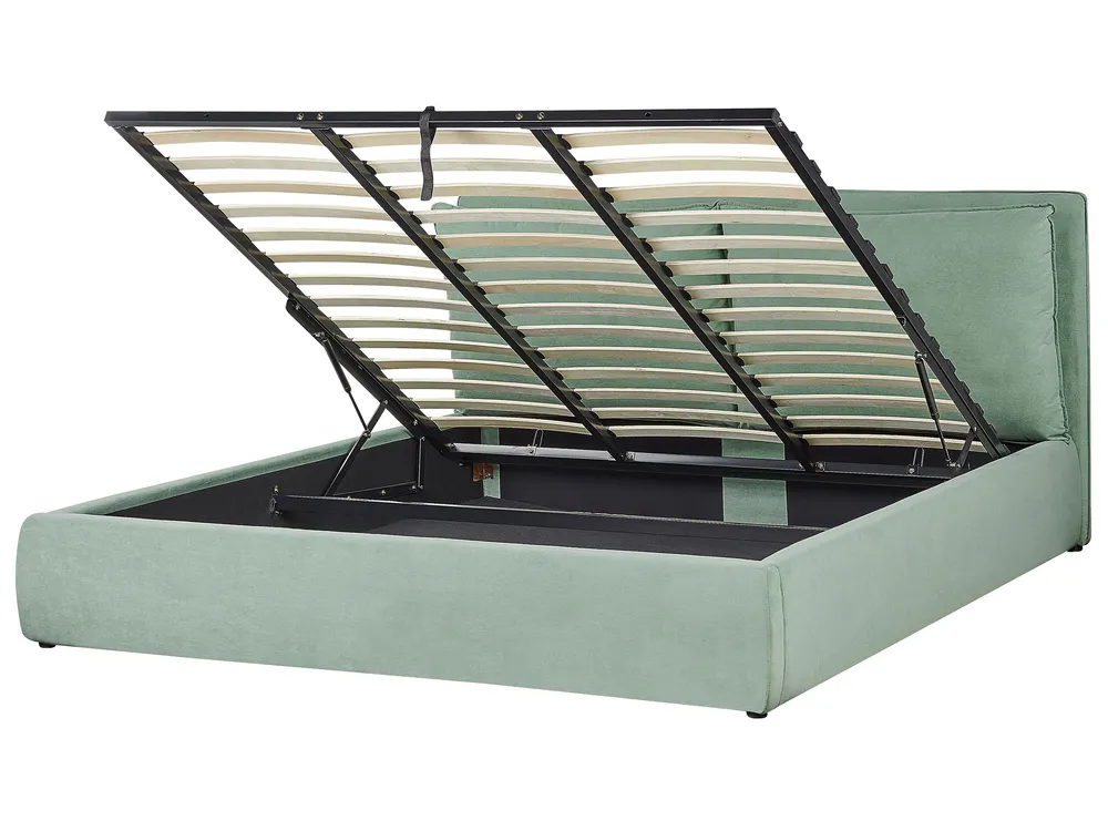 Velvet Ottoman Bed Green BAJONNA Various Sizes