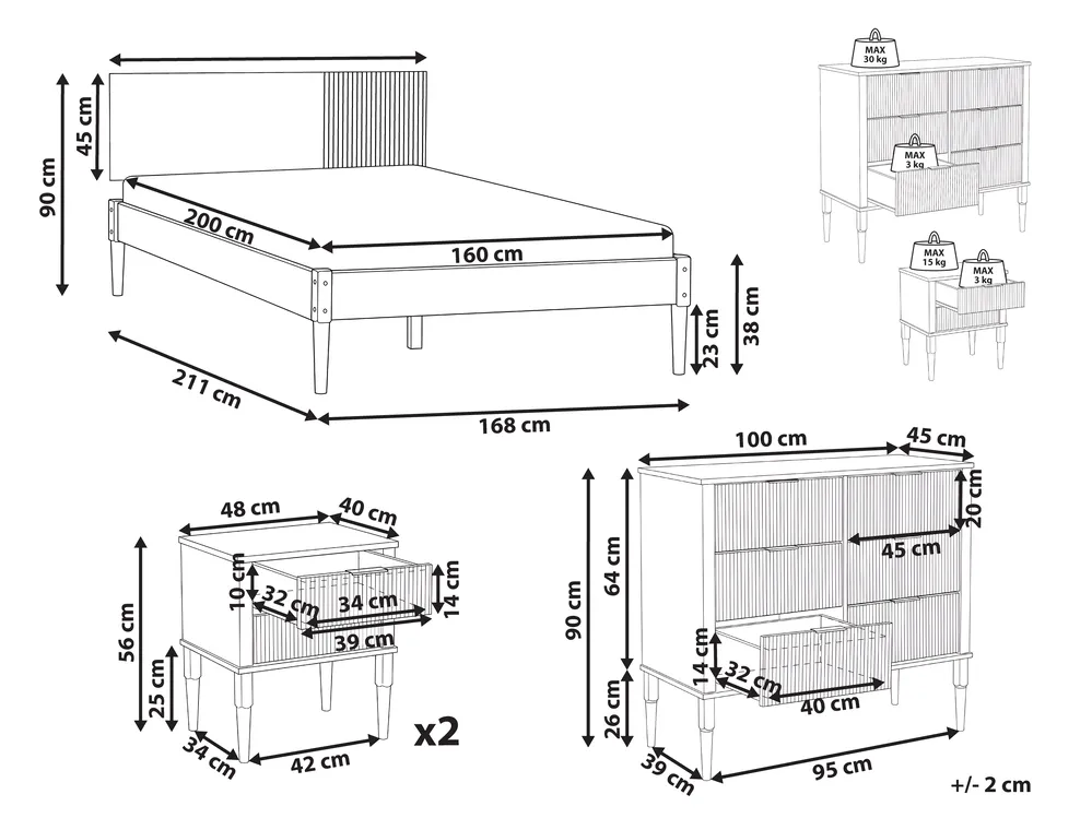 Schlafzimmer Set Kiefernholz FLAVIGNAC 160 x 200 cm Hellbraun_1118507