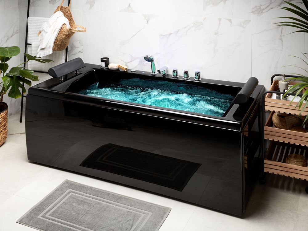 Banheira de hidromassagem de canto com LED MONTEGO 1720 x 830 mm Preto