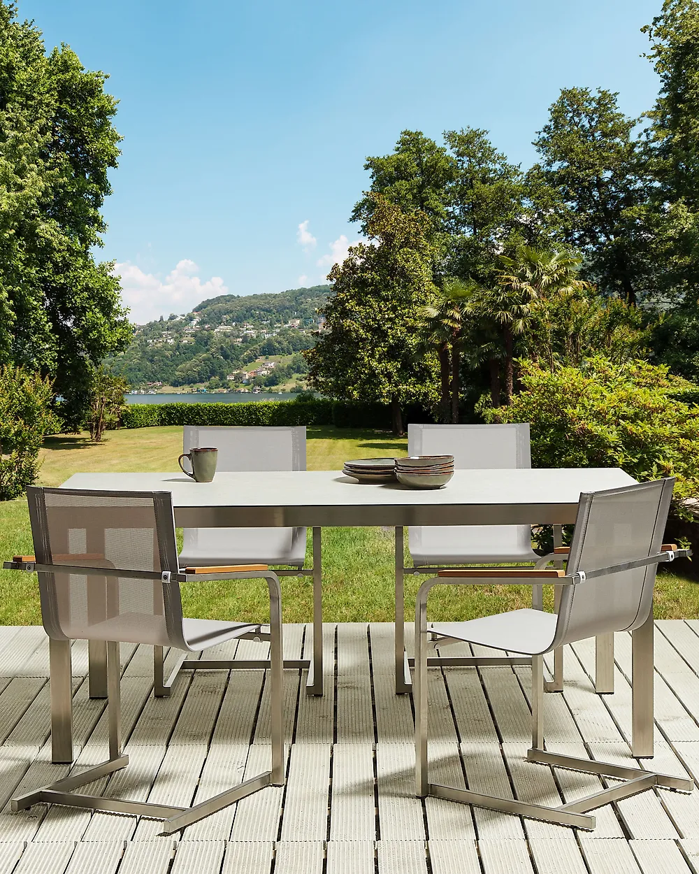 Lot de 4 chaises de jardin COSOLETO Acier inox Beige_1177427