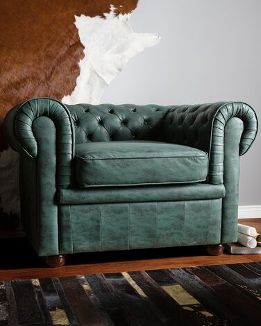 Faux Leather Armchair Green CHESTERFIELD