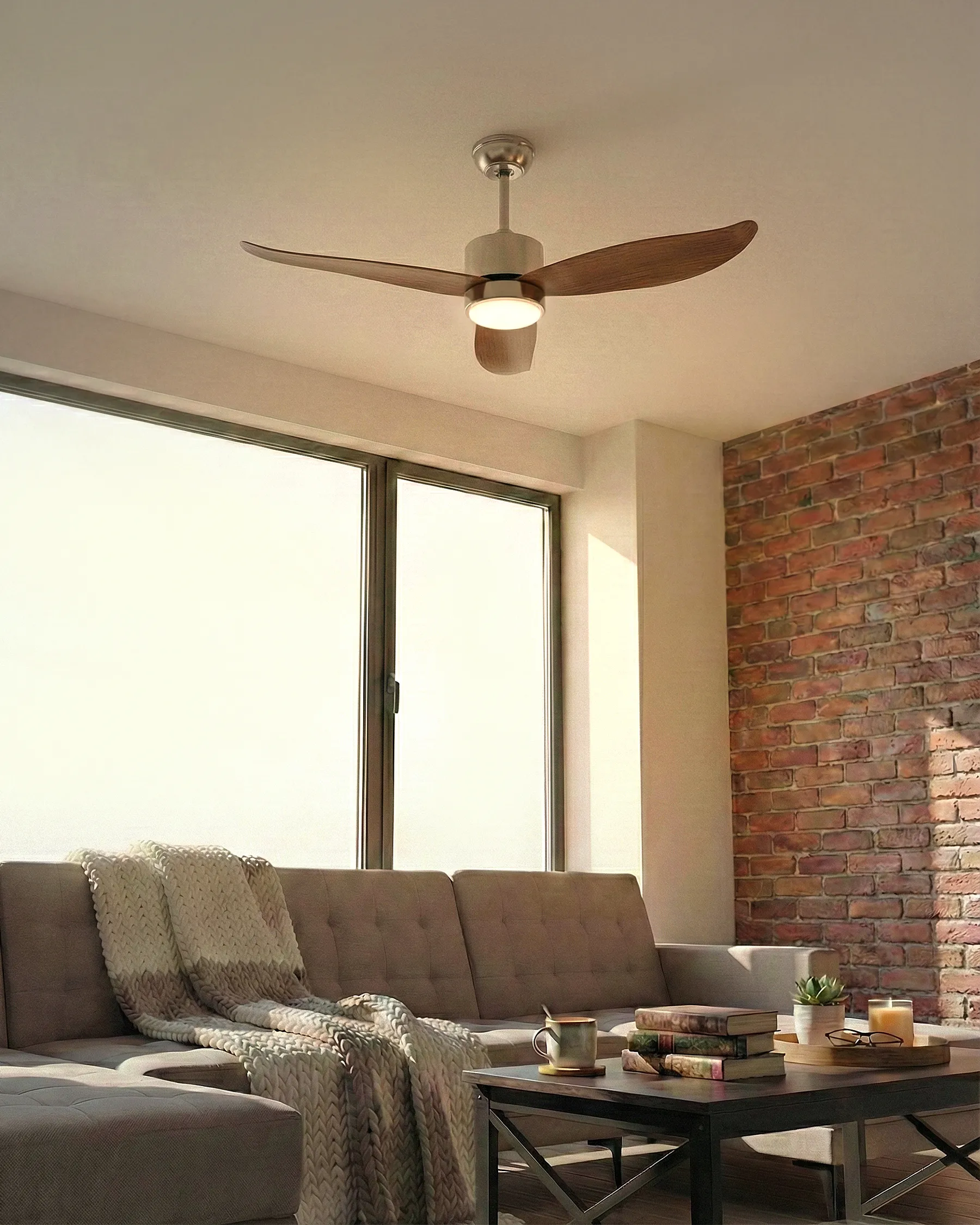Ventilatore a soffitto con luce MAHAUT con telecomando LED Marrone chiaro_1032008