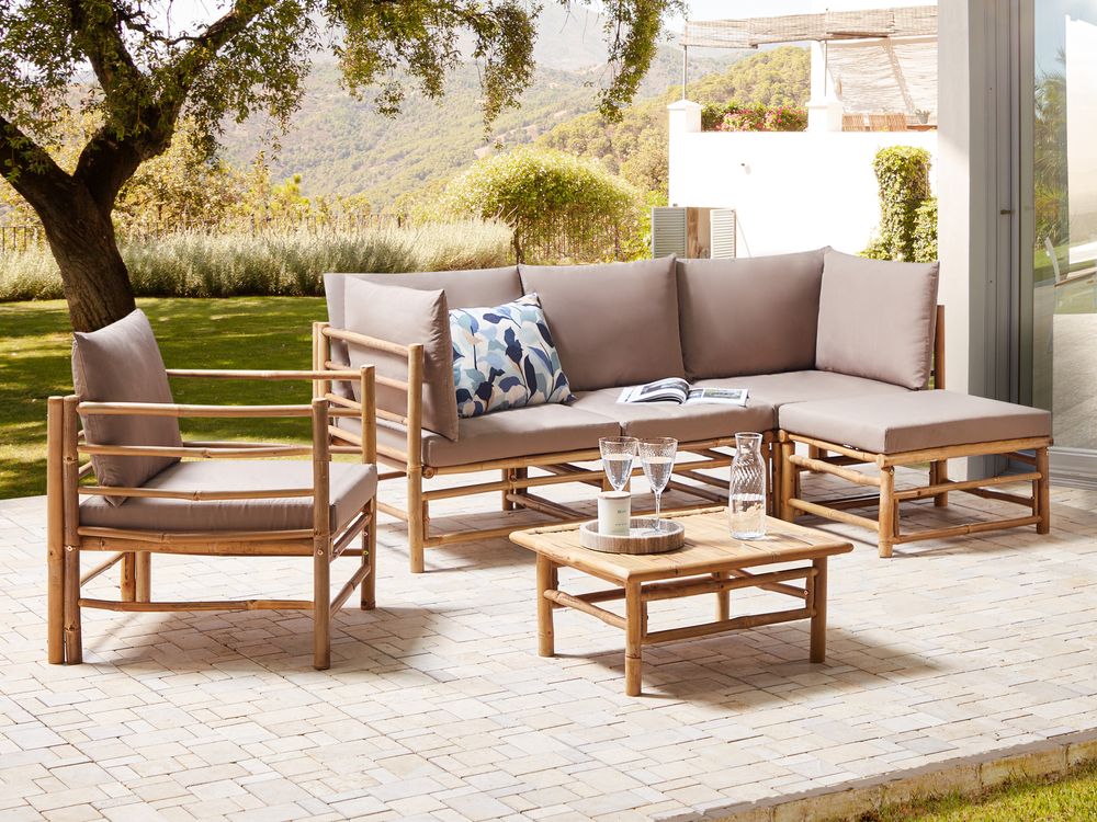 Sofa Set CERRETO Bamboo Wood Taupe 5 Seater Beliani