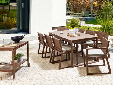 8 Seater Dark Acacia Wood Garden Dining Set with Taupe Cushions SASSARI