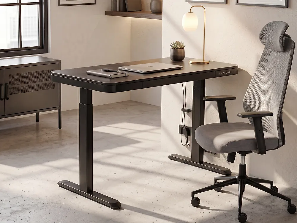 Bureau réglable en hauteur électriquement KENLY 120 cm 60 cm avec port USB Noir_1170927