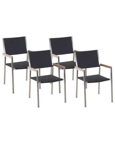 Set di 4 sedie da giardino acciaio inossidabile e rattan nero GROSSETO
