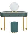 Toaletní stolek se 2 zásuvkami LED zrcadlem a pufem tmavozelený/ zlatý VINAX_845128