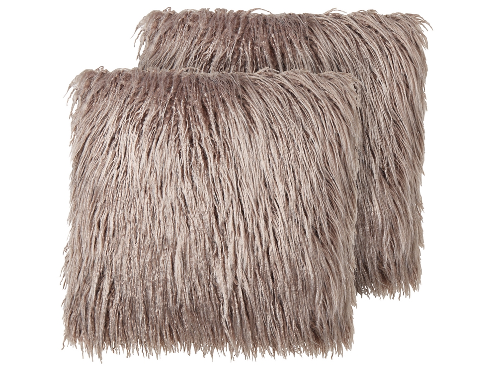 Set of 2 Faux Fur Cushions 45 x 45 cm Beige COROKIA Beliani.cz