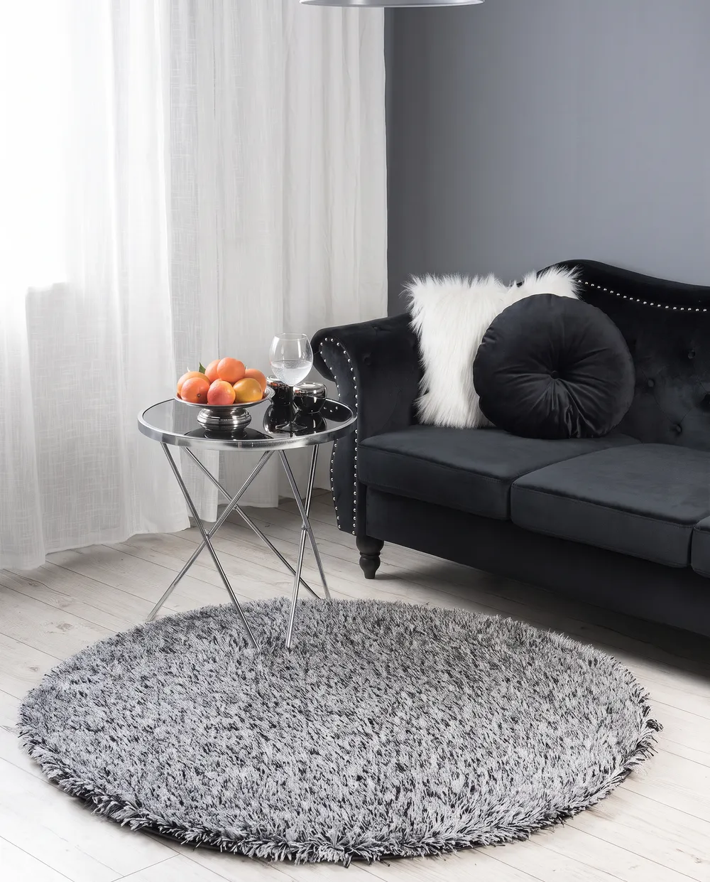 Shaggy Rug CIDE Black/ White ø 140 cm_1182316