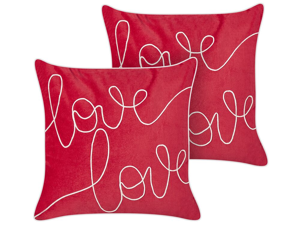 Lot de 2 coussins décoratifs SIDERASIS 45 x 45 cm Velours Rouge Texte