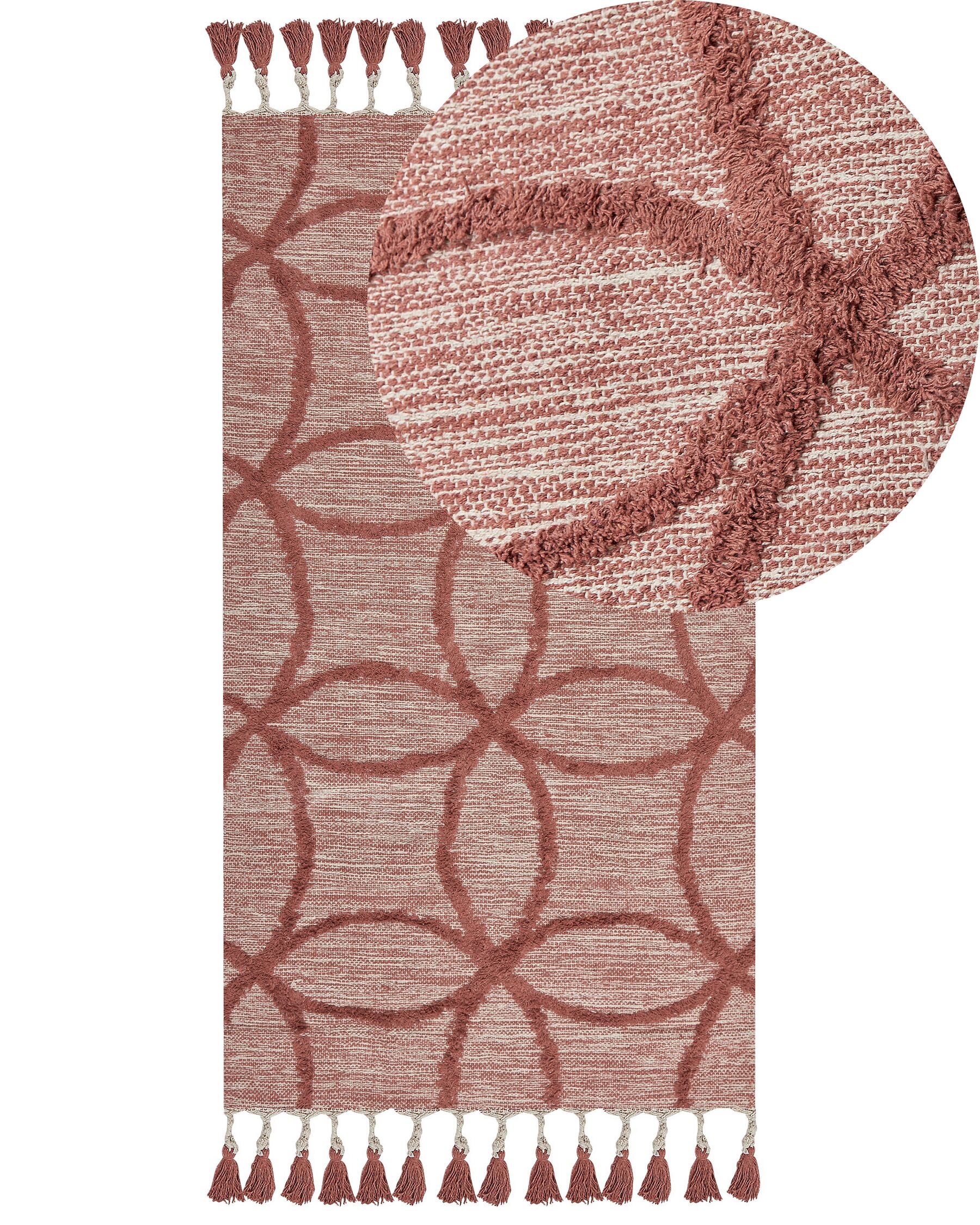 Teppich Baumwolle rot 80 x 150 cm geometrisches Muster Kurzflor KIRSEHIR_839693