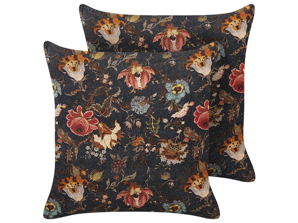 Dekokissen 2er Set RAMONDA 45 x 45 cm Samtstoff Bunt Blumenmuster