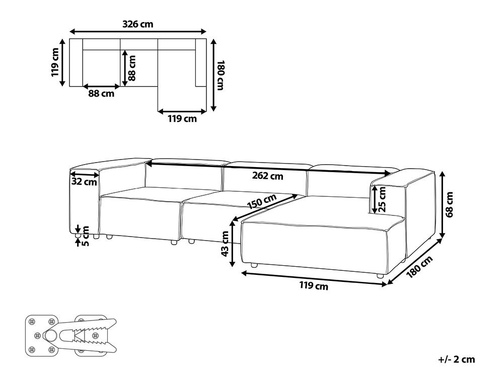 Modular Corner Sofa 4 Seater ARDAL Corduroy Off-White Left Hand_1008119