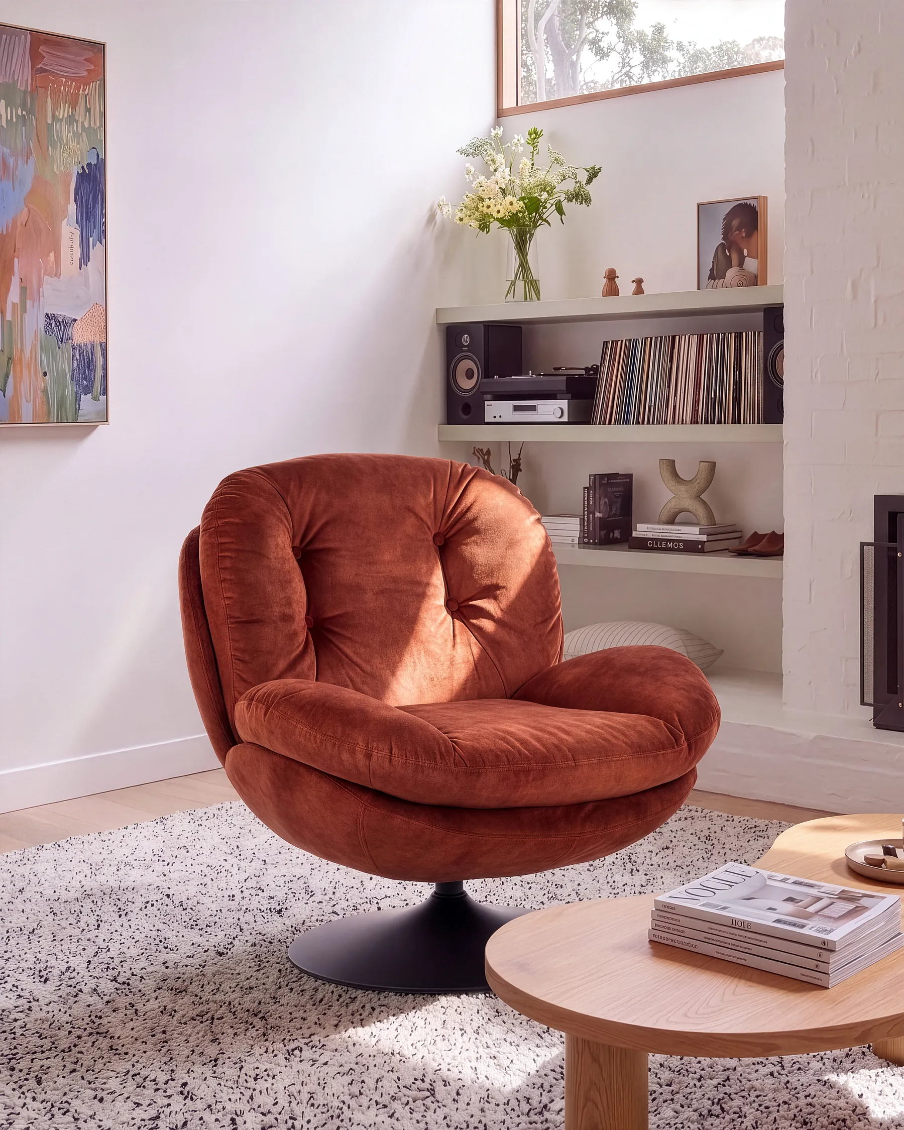 Swivel Armchair NOLVIK Velvet Golden Brown_1156204