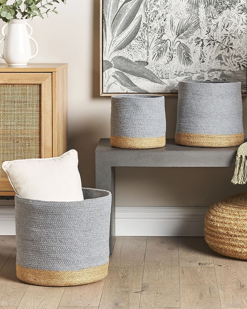 Set of 3 Baskets BASIMA Cotton Grey_1185669