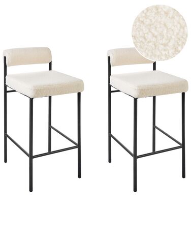 Lot de 2 tabourets de bar en tissu bouclé blanc AMAYA