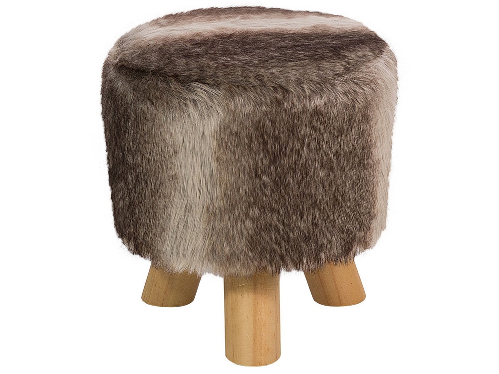 Faux Fur Footstool Brown and Beige TOPEKA Beliani