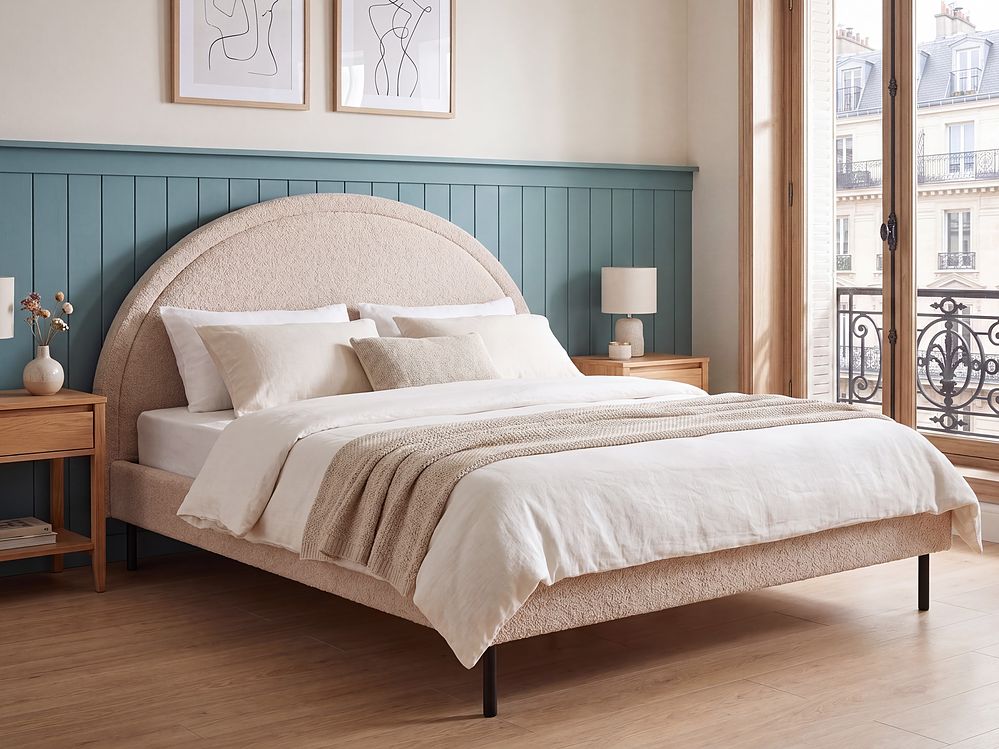 Lit avec sommier Bouclé MARGUT 160 x 200 cm Beige