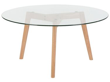 Tavolino da caffè vetro e legno chiaro ⌀ 90 cm MINNESOTA