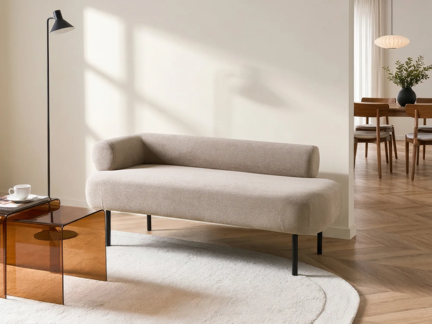 Left-Hand Chaise Longue MIRMANDE Fabric Light Brown_1072701