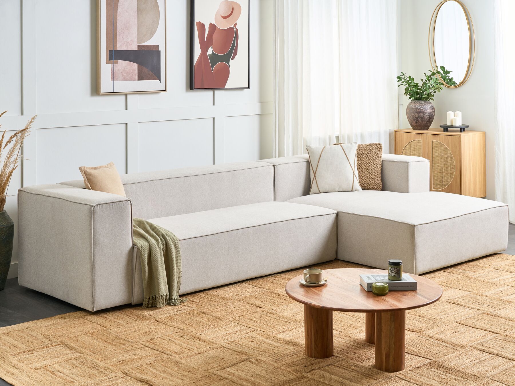 Venstrevendt 3-seters hjørnesofa beige VERNON_887779