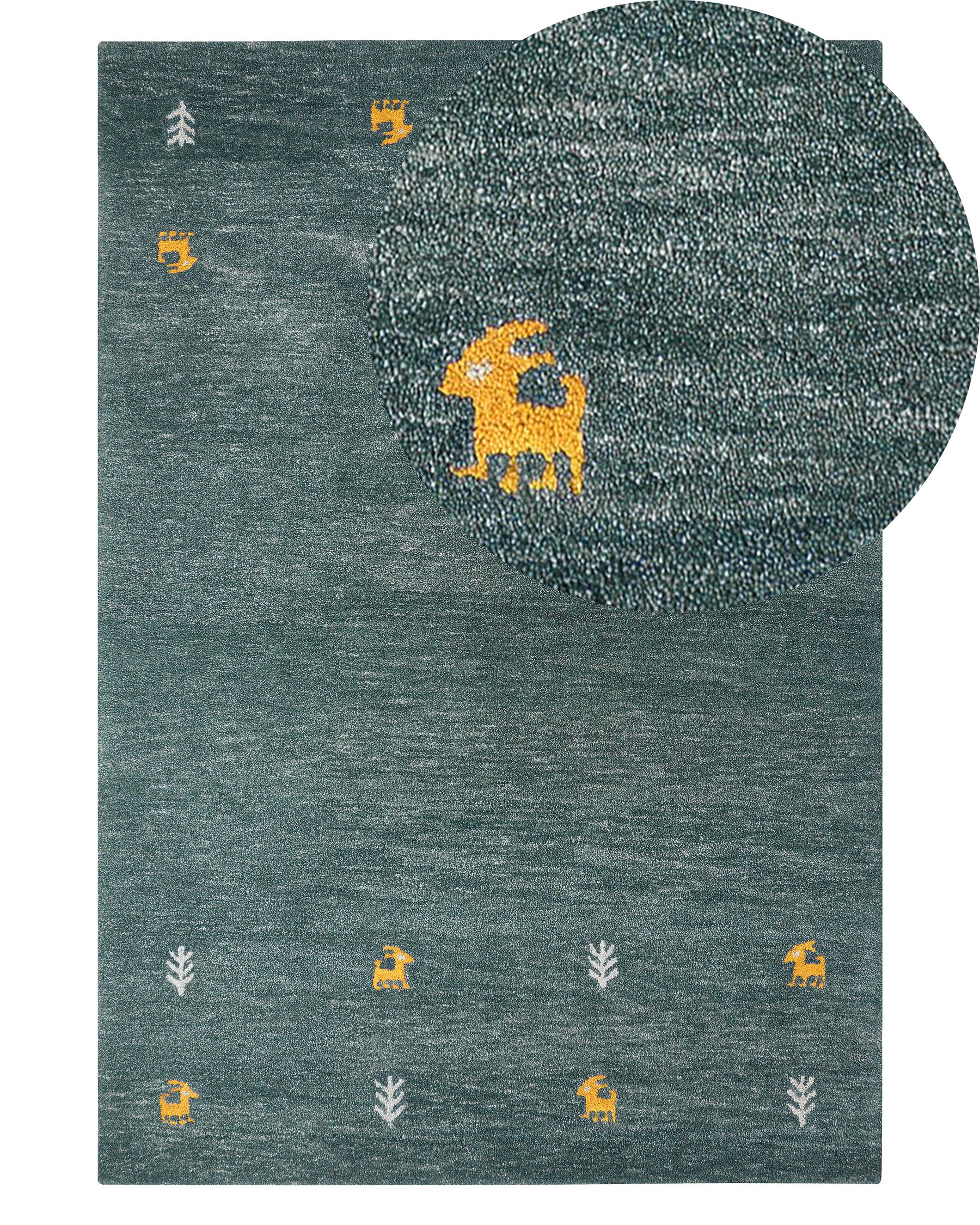 Gabbeh Teppich Wolle grün 140 x 200 cm Kurzflor CALTI _855808